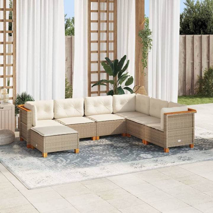 sofasæt til haven 7 dele med hynder polyrattan beige