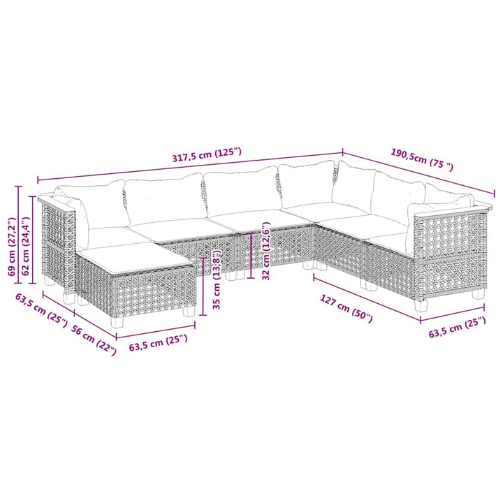 sofasæt til haven 7 dele med hynder polyrattan beige