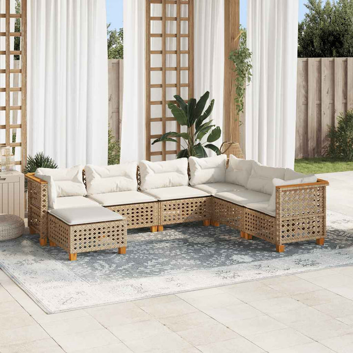 sofasæt til haven 7 dele med hynder polyrattan beige