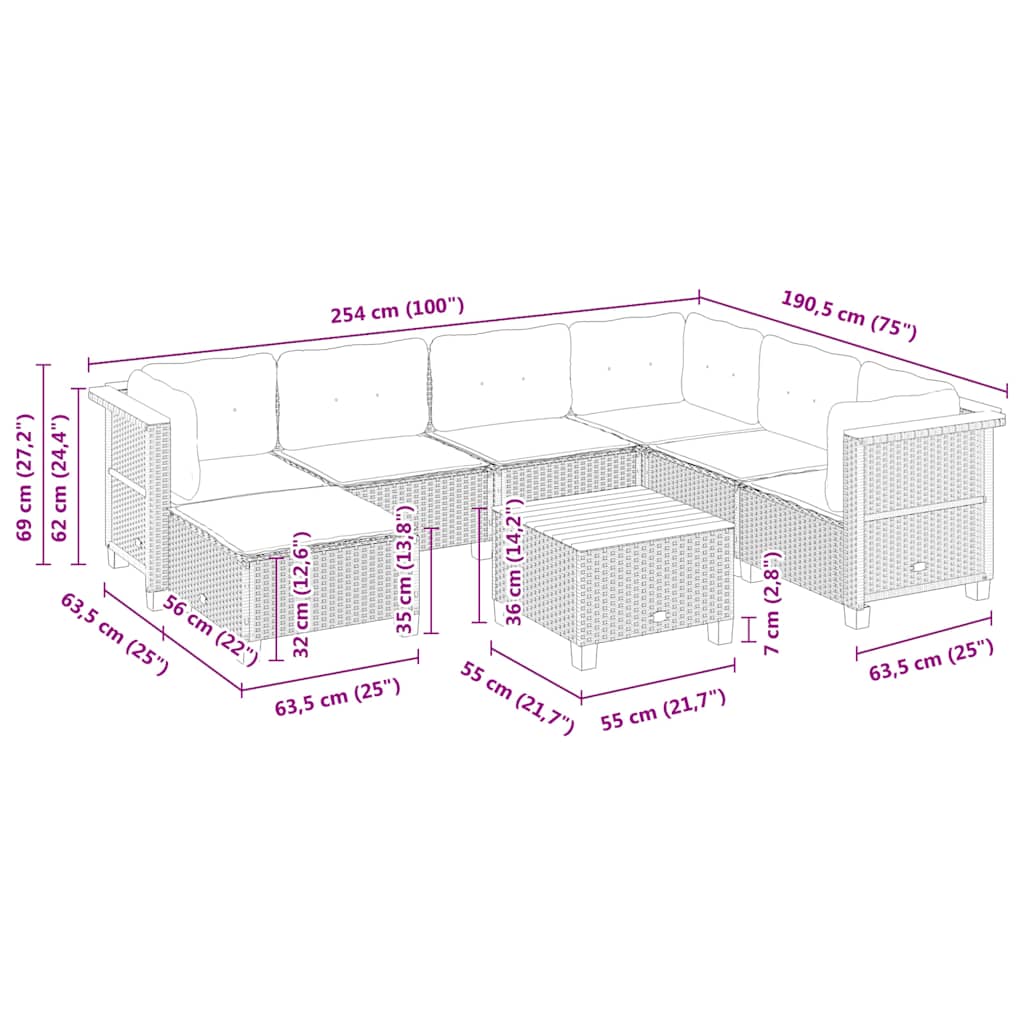 sofasæt til haven 8 dele med hynder polyrattan beige