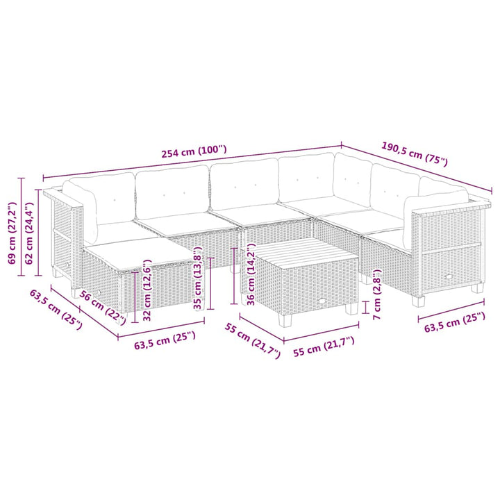 sofasæt til haven 8 dele med hynder polyrattan beige