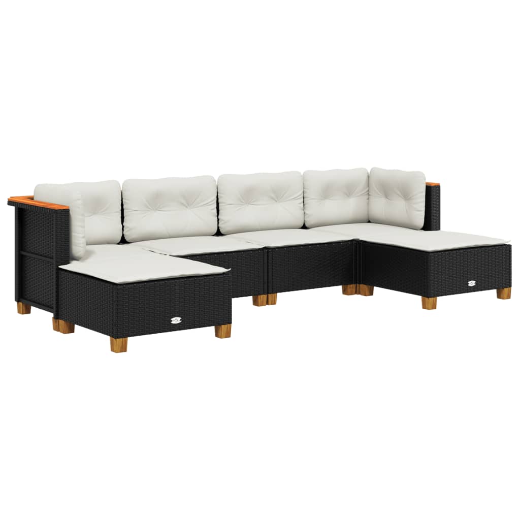 sofasæt til haven 6 dele med hynder polyrattan sort