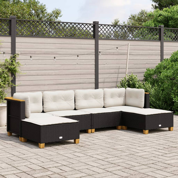 sofasæt til haven 6 dele med hynder polyrattan sort