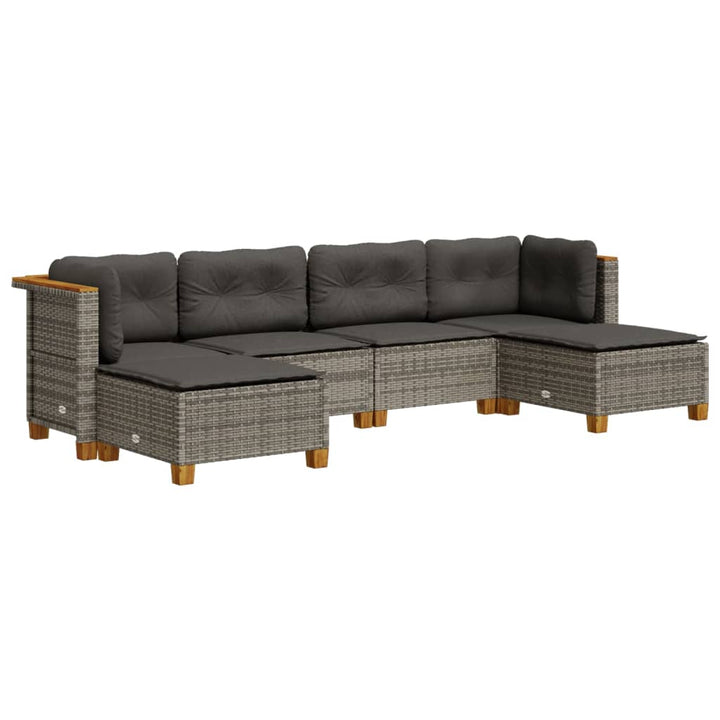 sofasæt til haven 6 dele med hynder polyrattan grå