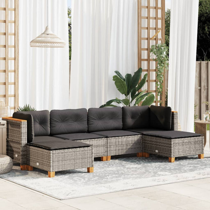 sofasæt til haven 6 dele med hynder polyrattan grå