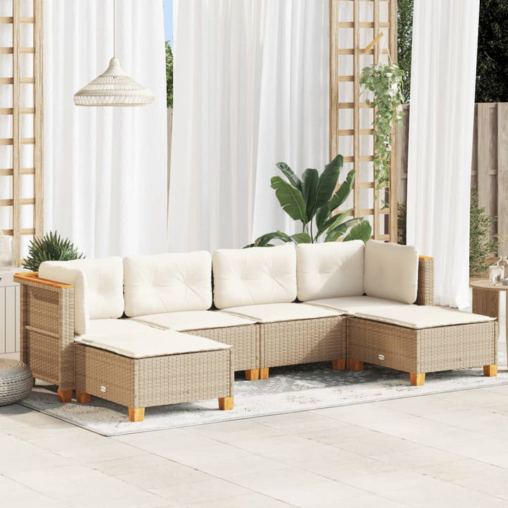 sofasæt til haven 6 dele med hynder polyrattan beige