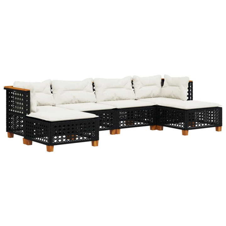 sofasæt til haven 6 dele med hynder polyrattan sort