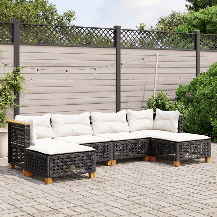 sofasæt til haven 6 dele med hynder polyrattan sort