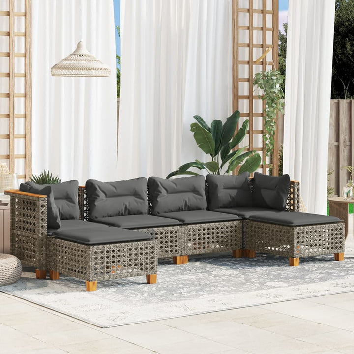 sofasæt til haven 6 dele med hynder polyrattan grå