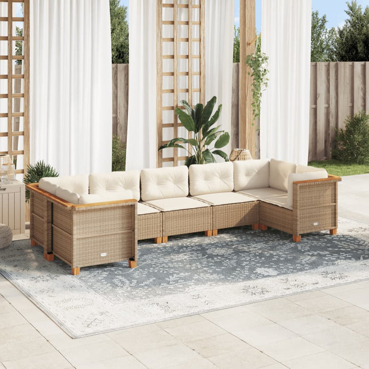 sofasæt til haven 7 dele med hynder polyrattan beige