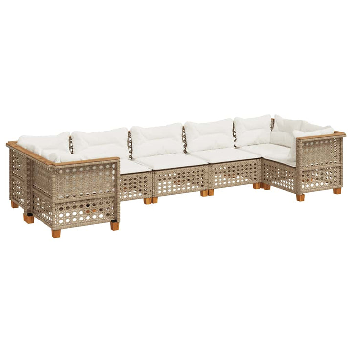 sofasæt til haven 7 dele med hynder polyrattan beige