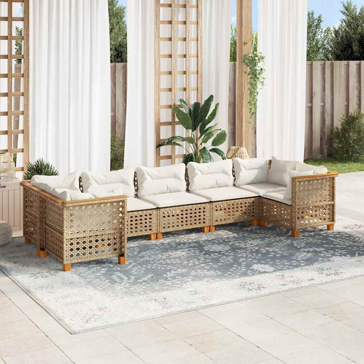 sofasæt til haven 7 dele med hynder polyrattan beige