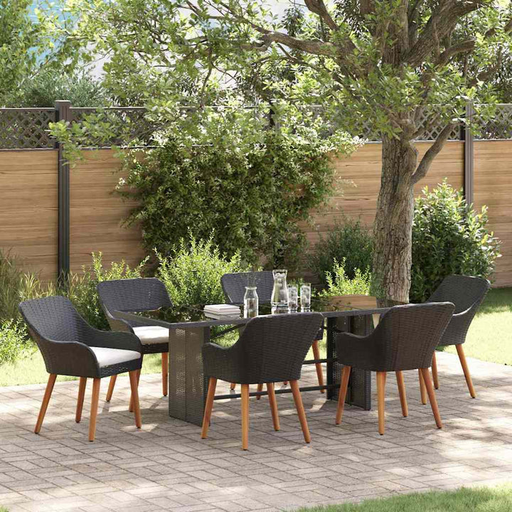 Have Spisebordssæt med pude 7 pcs Sort polyrattan
