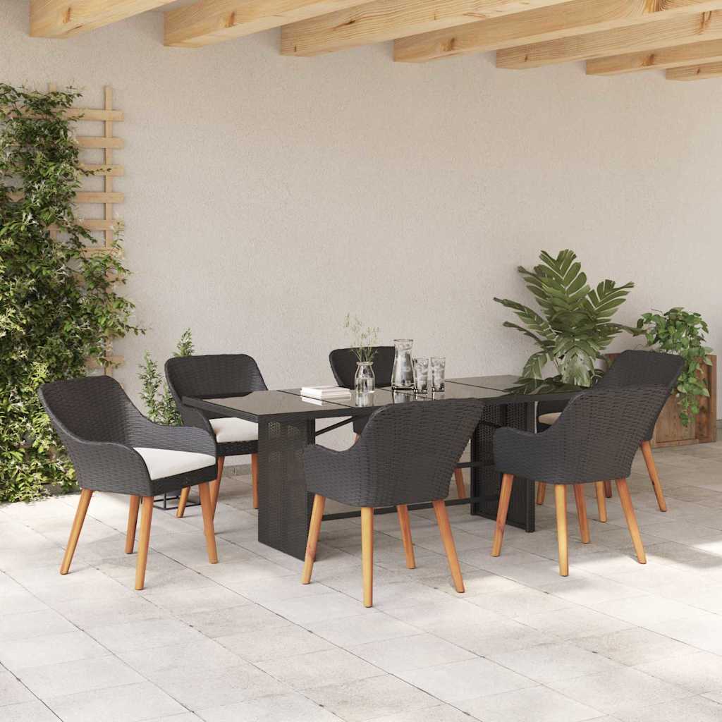 Have Spisebordssæt med pude 7 pcs Sort polyrattan