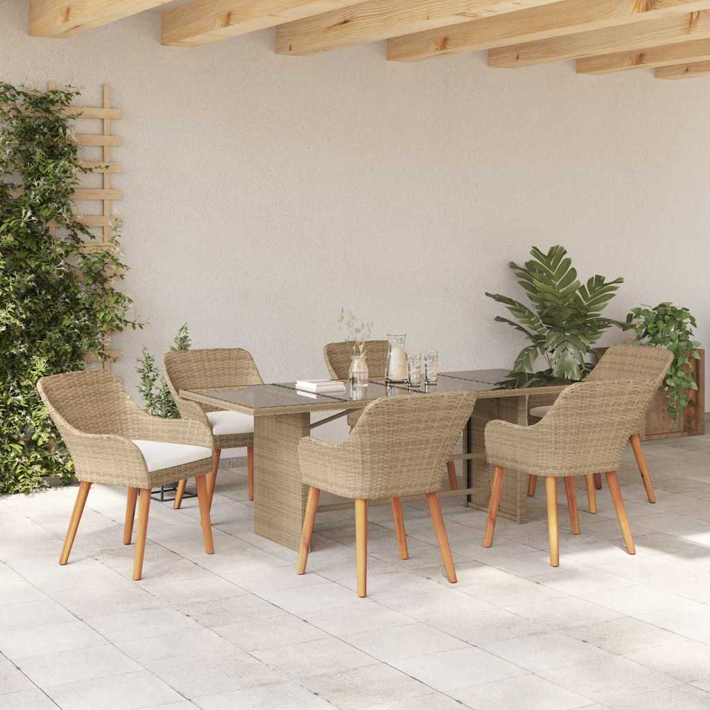 Have Spisebordssæt med pude 7 pcs Beige polyrattan