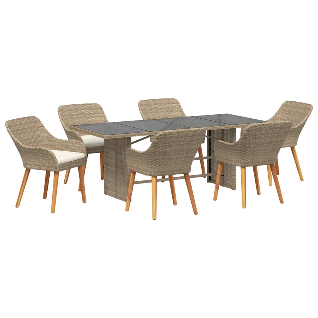 Have Spisebordssæt med pude 7 pcs Beige polyrattan