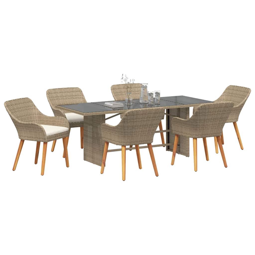 Have Spisebordssæt med pude 7 pcs Beige polyrattan
