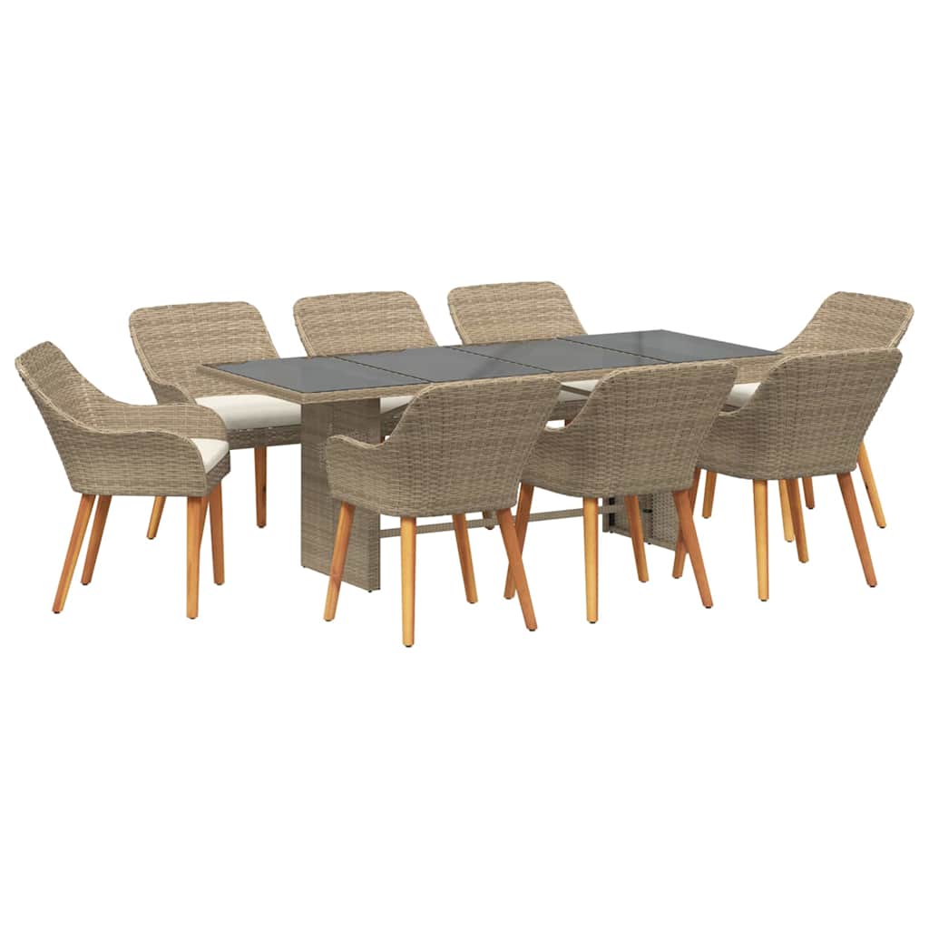 Have Spisebordssæt med pude 9 pcs Beige polyrattan