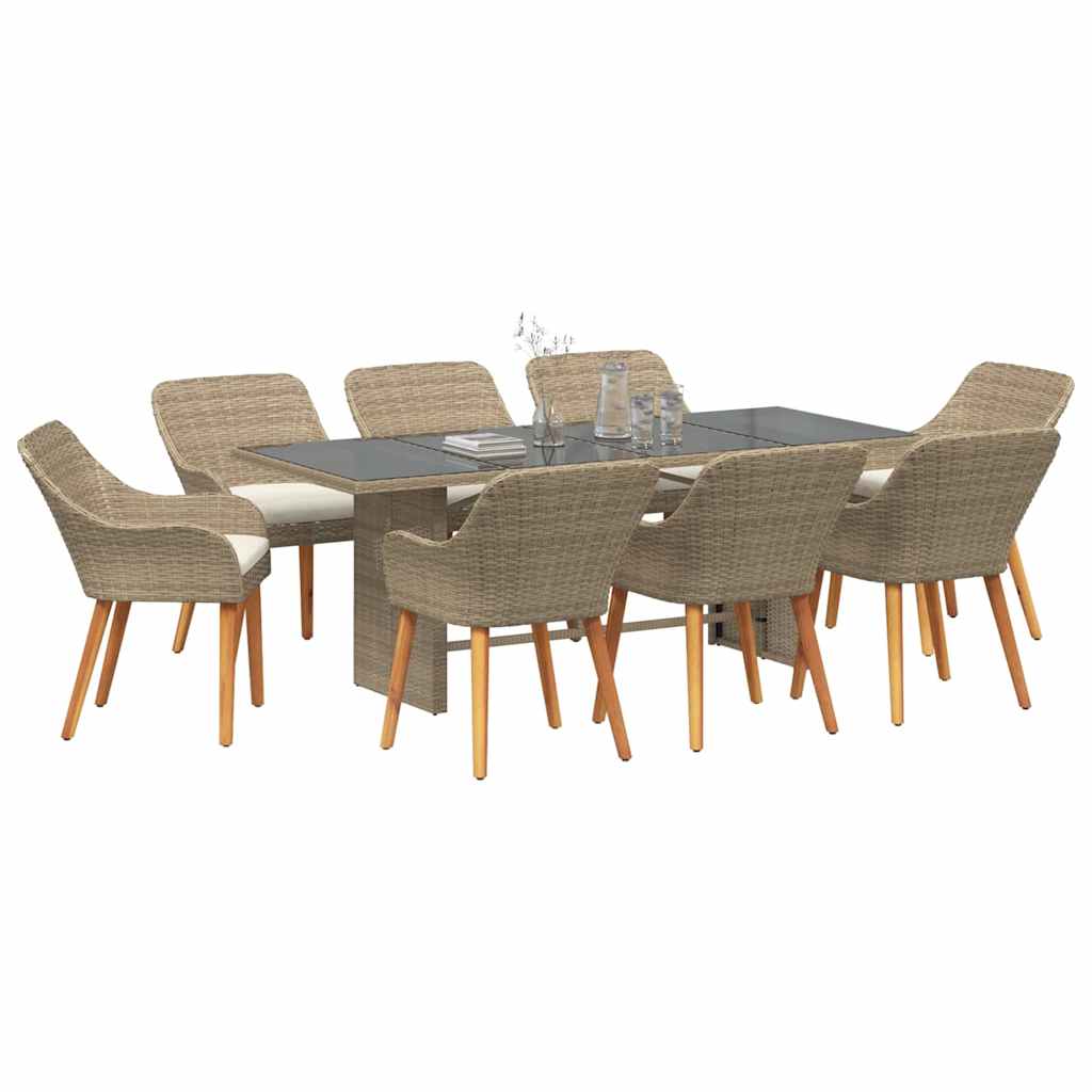 Have Spisebordssæt med pude 9 pcs Beige polyrattan