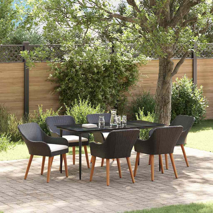 Have Spisebordssæt med pude 7 pcs Sort polyrattan