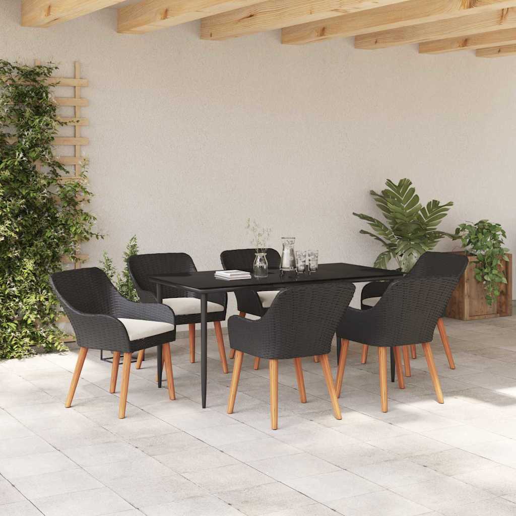 Have Spisebordssæt med pude 7 pcs Sort polyrattan