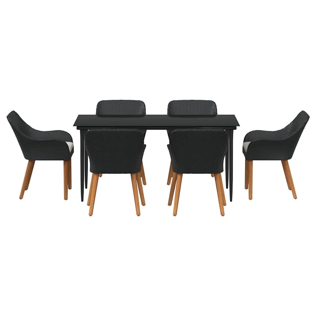 Have Spisebordssæt med pude 7 pcs Sort polyrattan