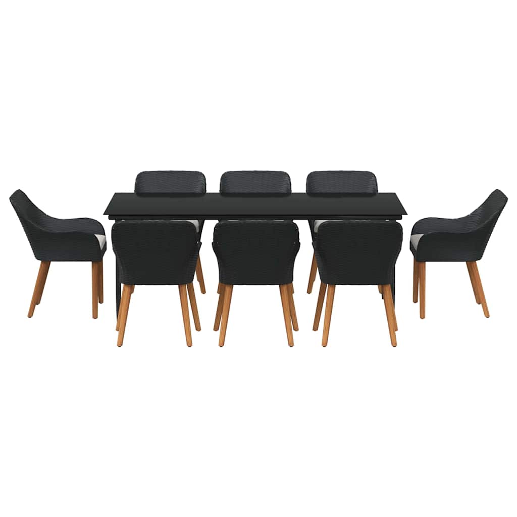 Have Spisebordssæt med pude 9 pcs Sort polyrattan