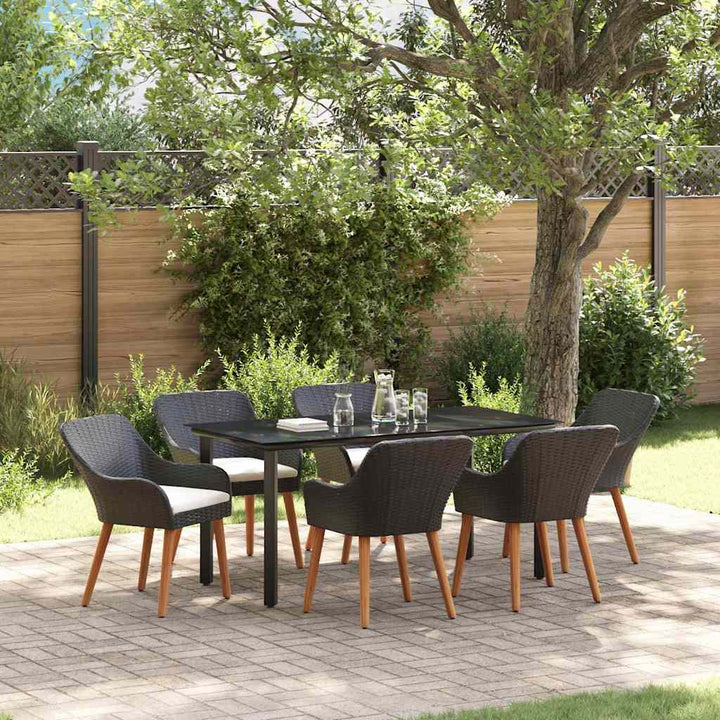 Have Spisebordssæt med pude 7 pcs Sort polyrattan
