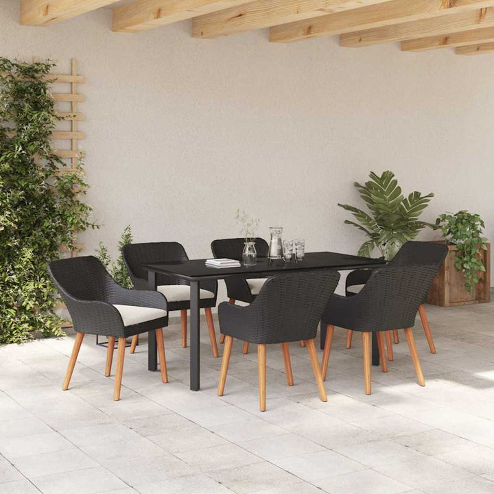 Have Spisebordssæt med pude 7 pcs Sort polyrattan