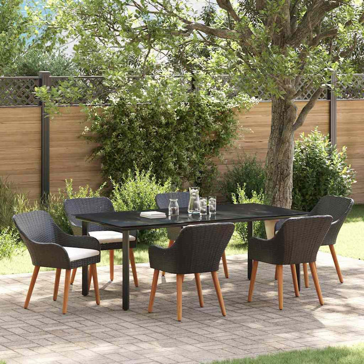 Have Spisebordssæt med pude 7 pcs Sort polyrattan