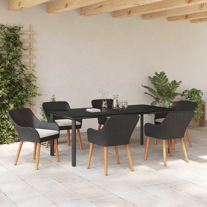 Have Spisebordssæt med pude 7 pcs Sort polyrattan