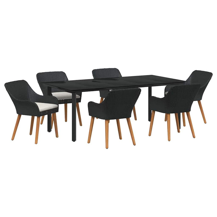 Have Spisebordssæt med pude 7 pcs Sort polyrattan