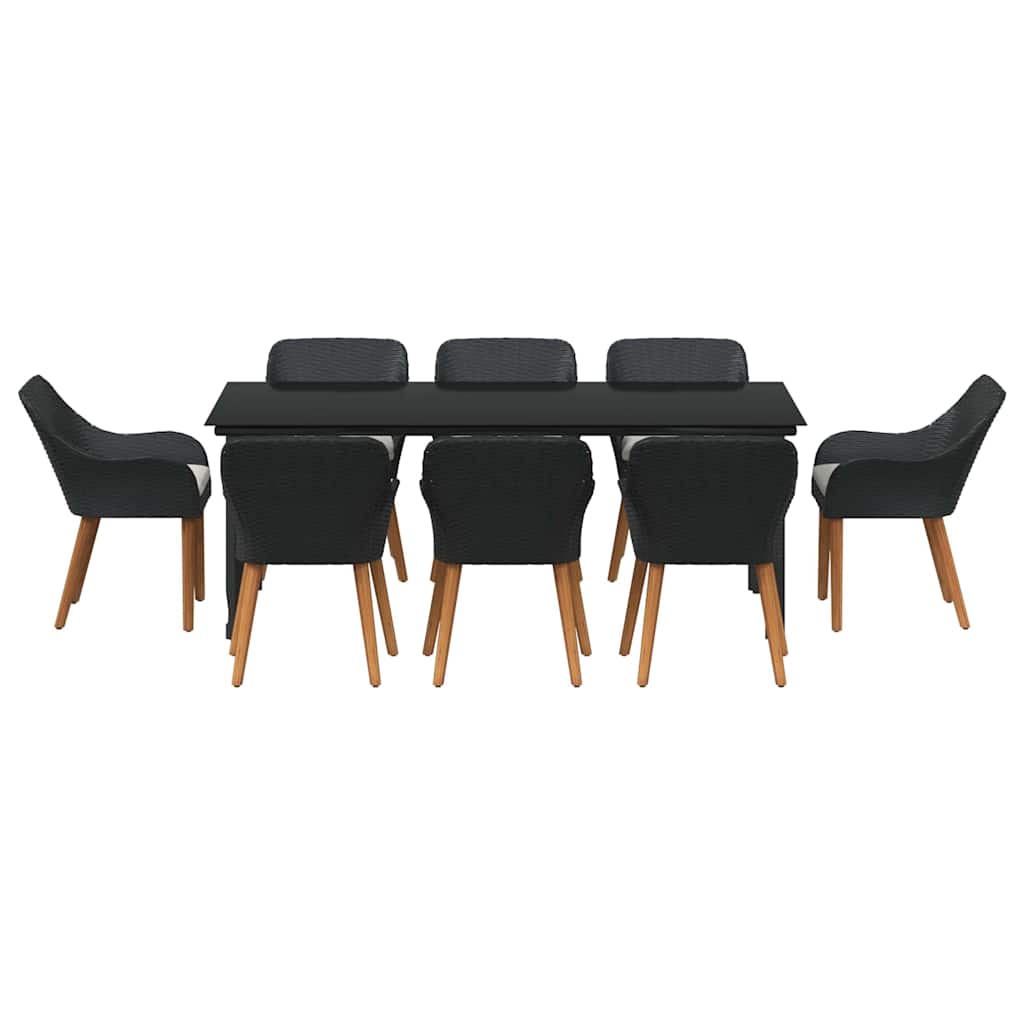 Have Spisebordssæt med pude 9 pcs Sort polyrattan