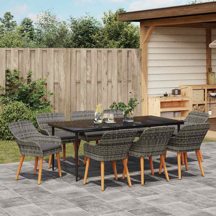 Have Spisebordssæt med pude 9 pcs Grå polyrattan