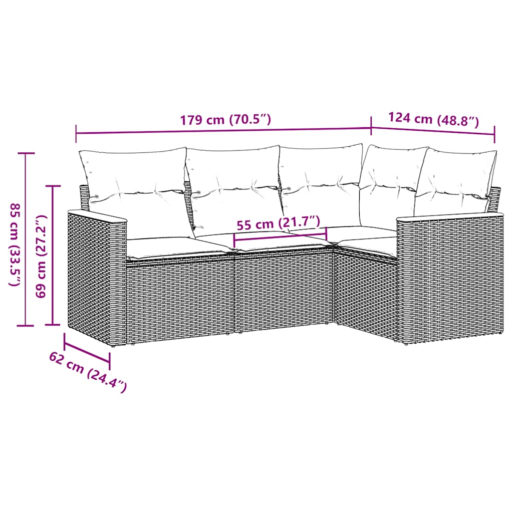 sofasæt til haven 4 dele med hynder polyrattan sort