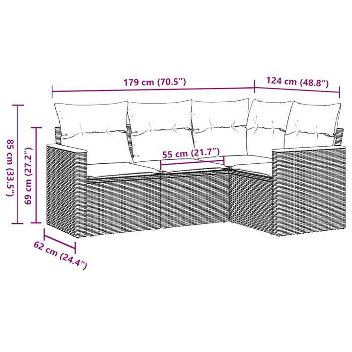 sofasæt til haven 4 dele med hynder polyrattan sort