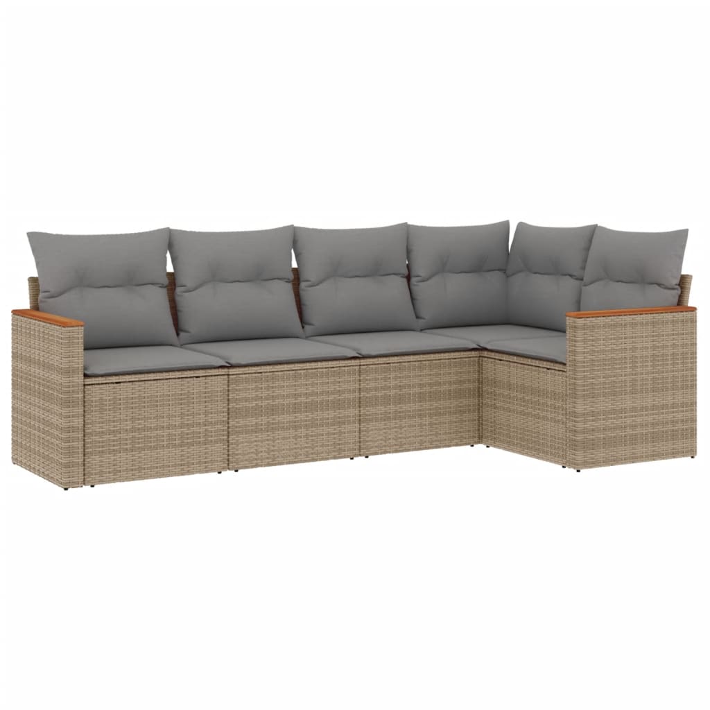 sofasæt til haven 5 dele med hynder polyrattan beige