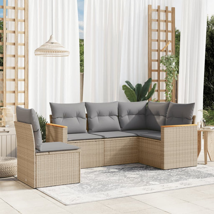sofasæt til haven 5 dele med hynder polyrattan beige