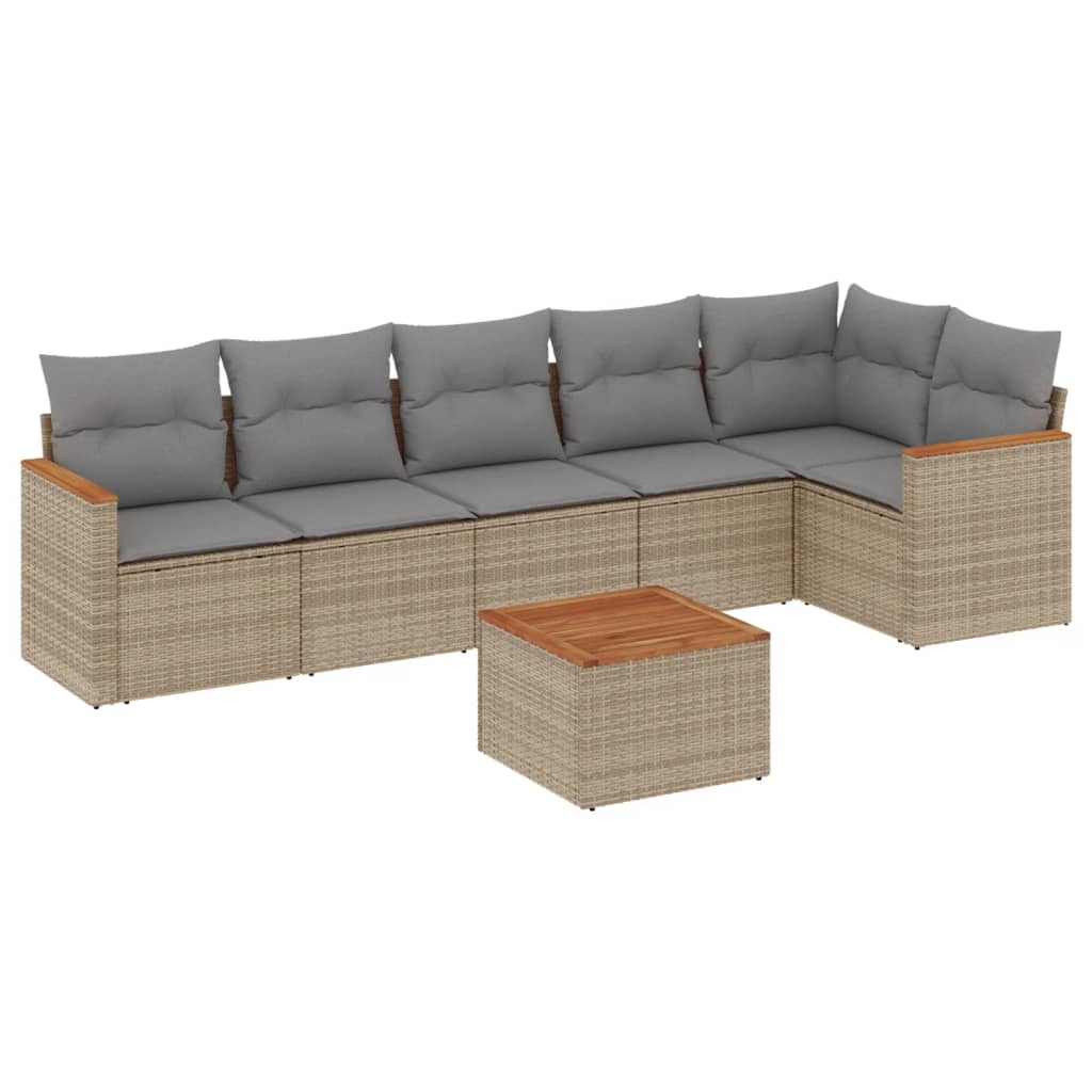 sofasæt til haven 7 dele med hynder polyrattan beige