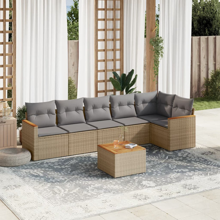 sofasæt til haven 7 dele med hynder polyrattan beige