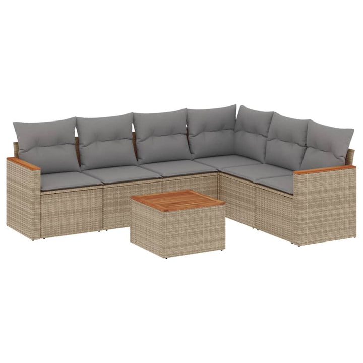 sofasæt til haven 7 dele med hynder polyrattan beige