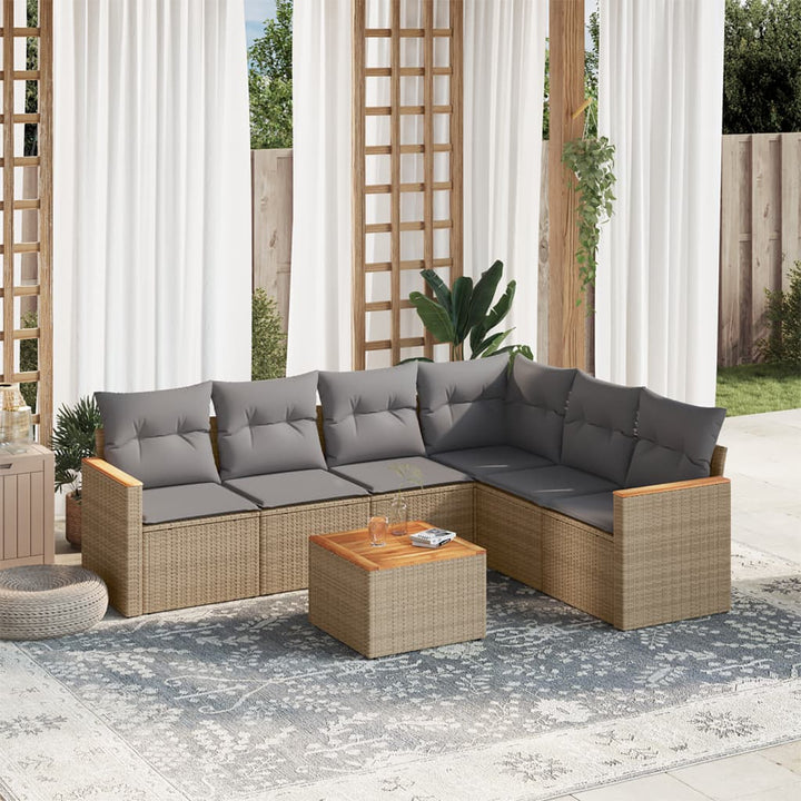 sofasæt til haven 7 dele med hynder polyrattan beige