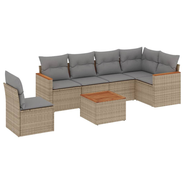 sofasæt til haven 7 dele med hynder polyrattan beige