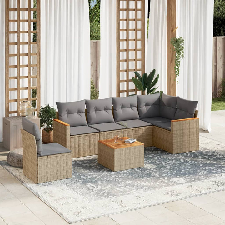 sofasæt til haven 7 dele med hynder polyrattan beige