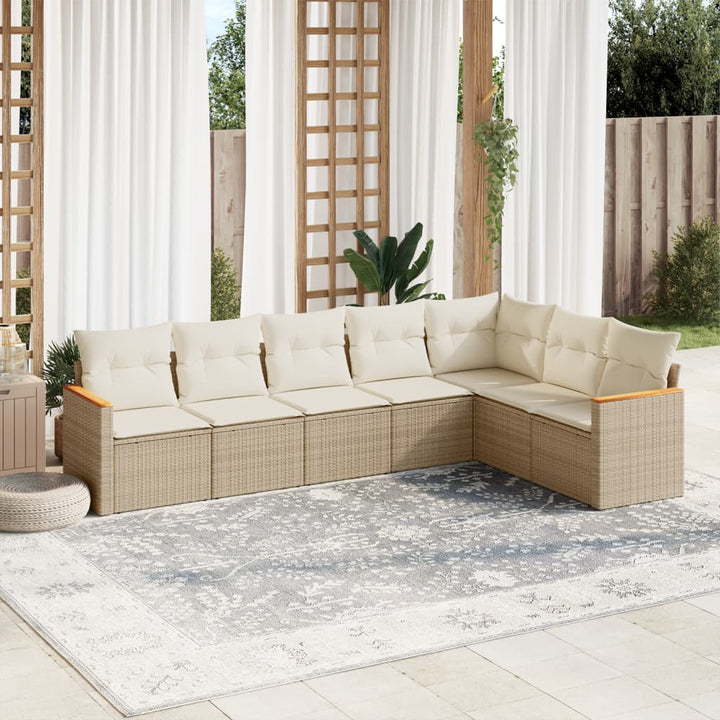sofasæt til haven 7 dele med hynder polyrattan beige