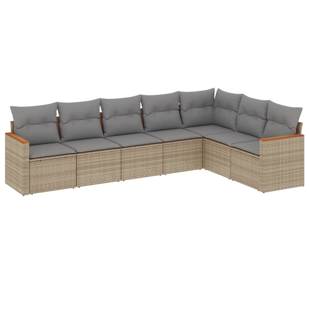 sofasæt til haven 7 dele med hynder polyrattan beige