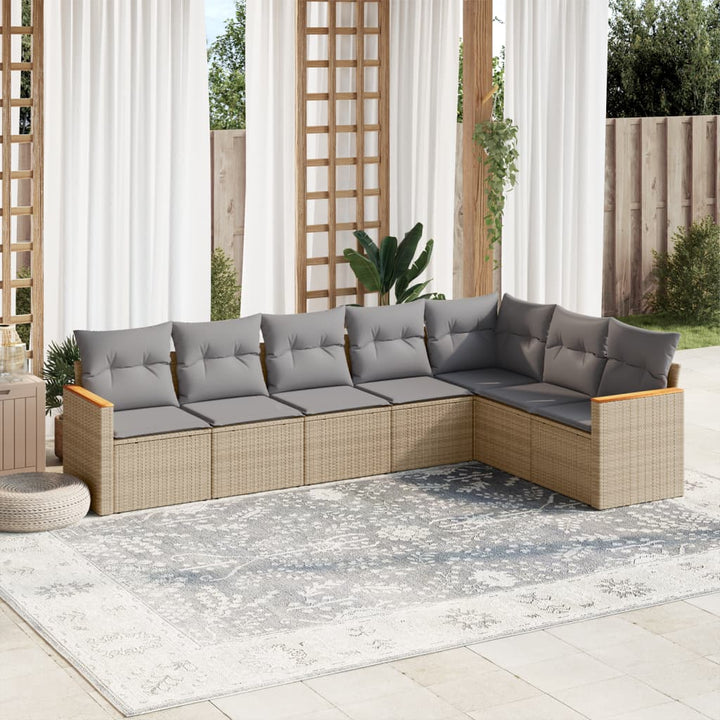 sofasæt til haven 7 dele med hynder polyrattan beige