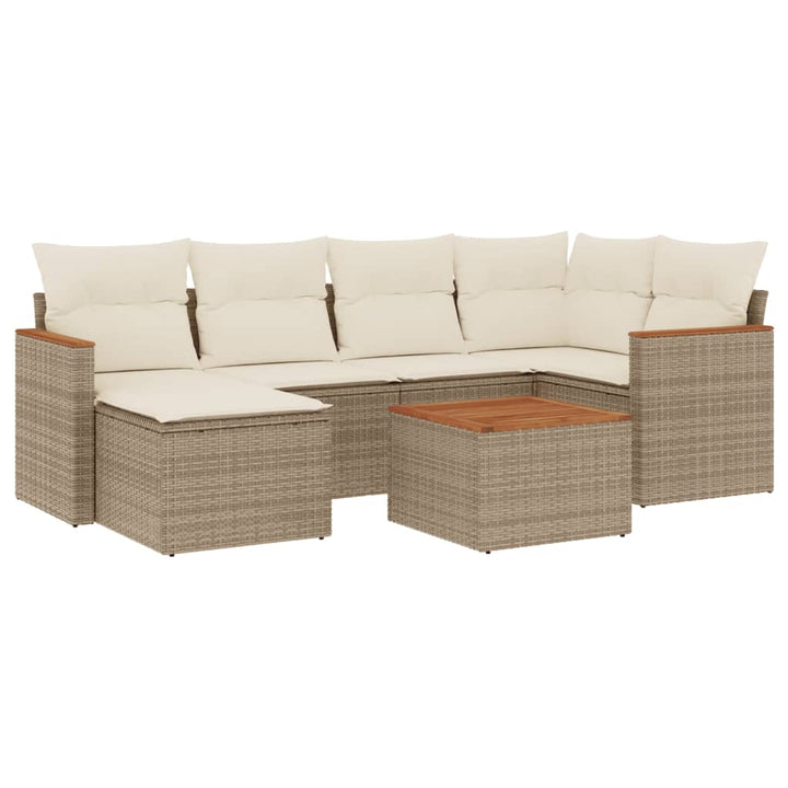 sofasæt til haven 7 dele med hynder polyrattan beige