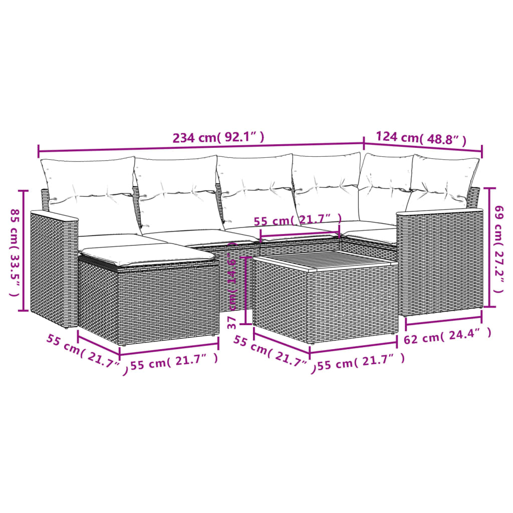 sofasæt til haven 7 dele med hynder polyrattan beige