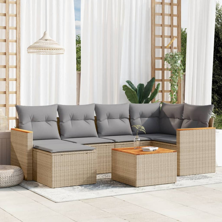 sofasæt til haven 7 dele med hynder polyrattan beige